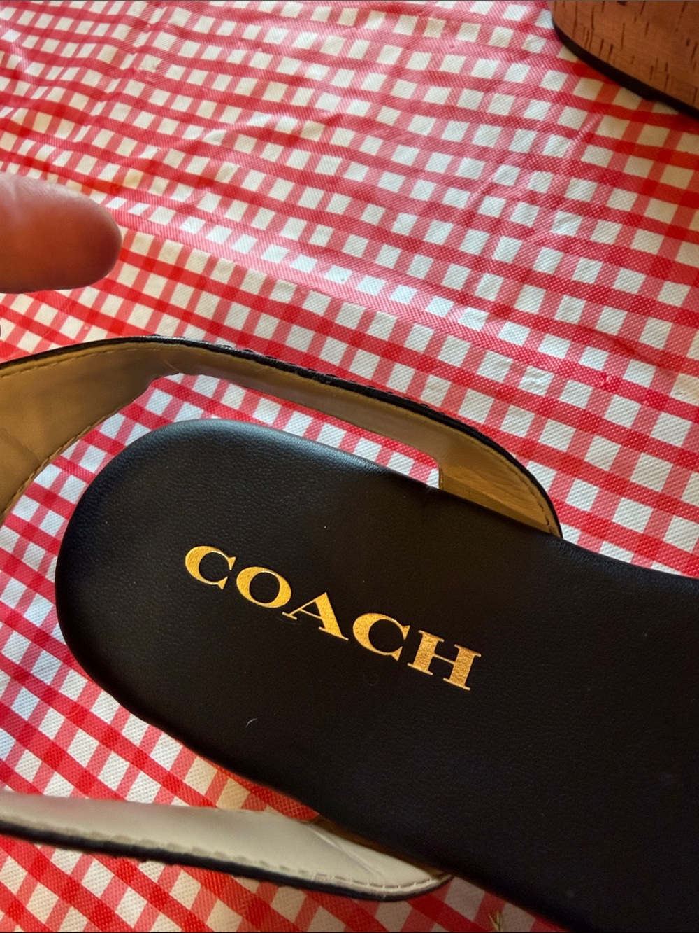 COACH size 8 Black Leather Cork Wedge Sandals with Ankle Strap - Picture 3 of 8